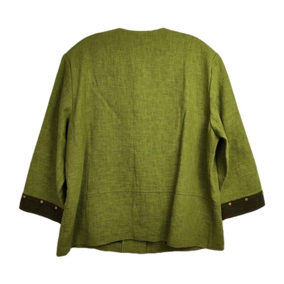 Jennifer Moore Jacket Women's Size 16 Green Linen-Blend 5-Button Round Neck - Picture 2 of 9